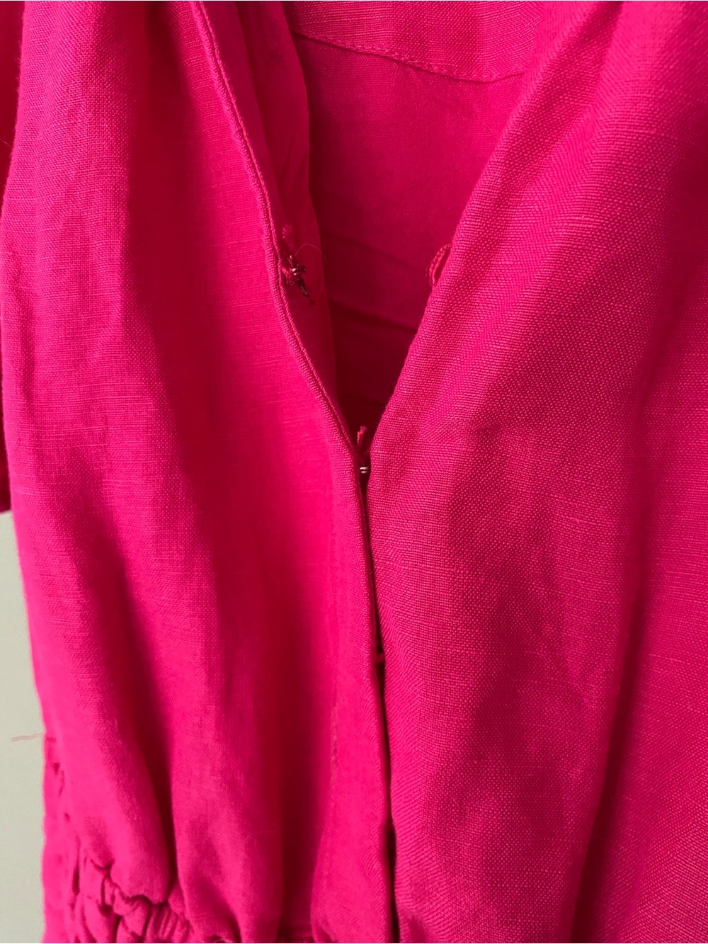 ANTHROPOLOGIE Somerset Linen Blend Bright Fuchsia Puff-Sleeve Tiered Dress Small - Picture 7 of 8